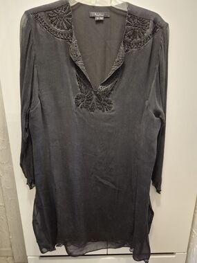 ECI Black Beaded V-Neck Tunic